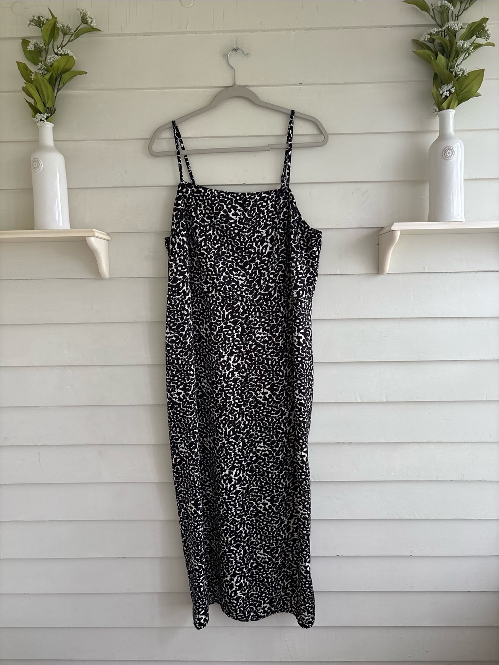 a new day Women’s Column Slip Maxi Dress Black & White Leopard Print Size XXL